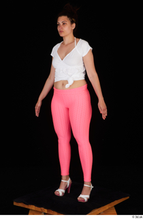  Leticia casual dressed pink leggings standing white sandals white t shirt whole body 0002.jpg